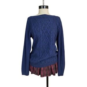 Navy Black Sweater Blouse Medium Cozy Wide Neck